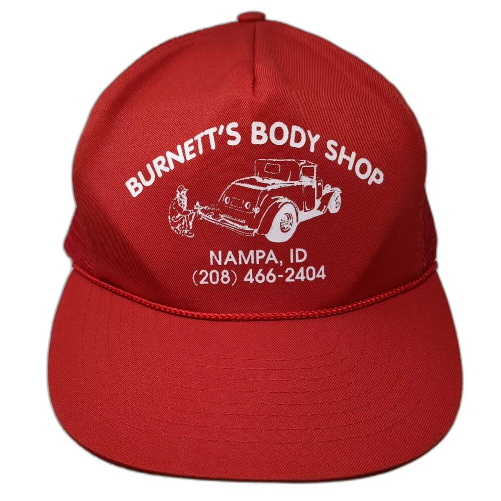 Mohr's Trucker Hat Red White One Size Snapback Burnetts Body Shop Nampa ID Rope